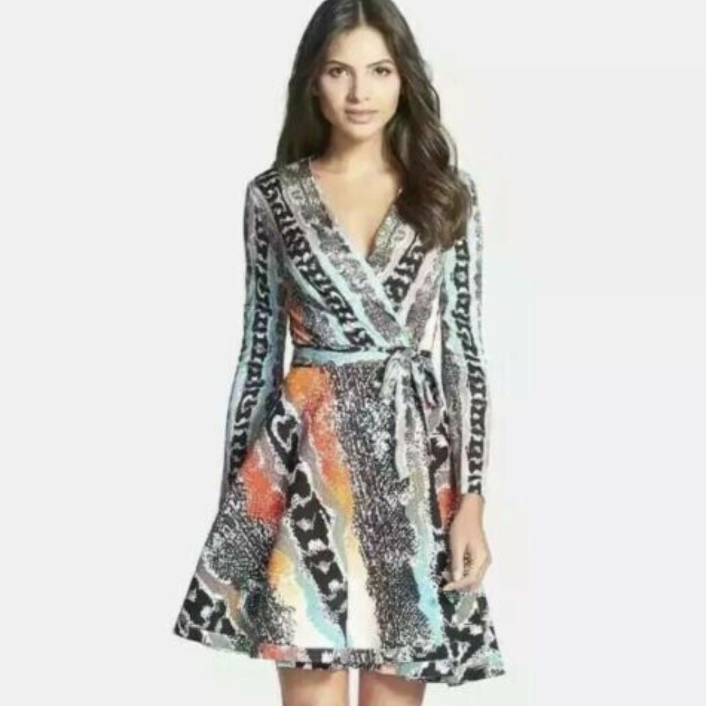 New Dvf Diane Von Furstenberg Amelia Desert Python Camo Wrap Dress Size 6